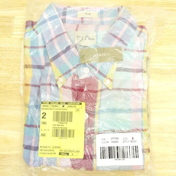 NWT J Crew Baird McNutt 100% Linen Slim Fit Shirt in Multicolor Tartan Plaid - Picture 3 of 3